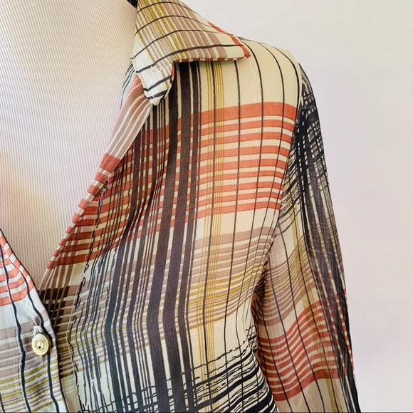 Lovely Sheer Brown Tan Button Blouse Lg - Picture 2 of 6